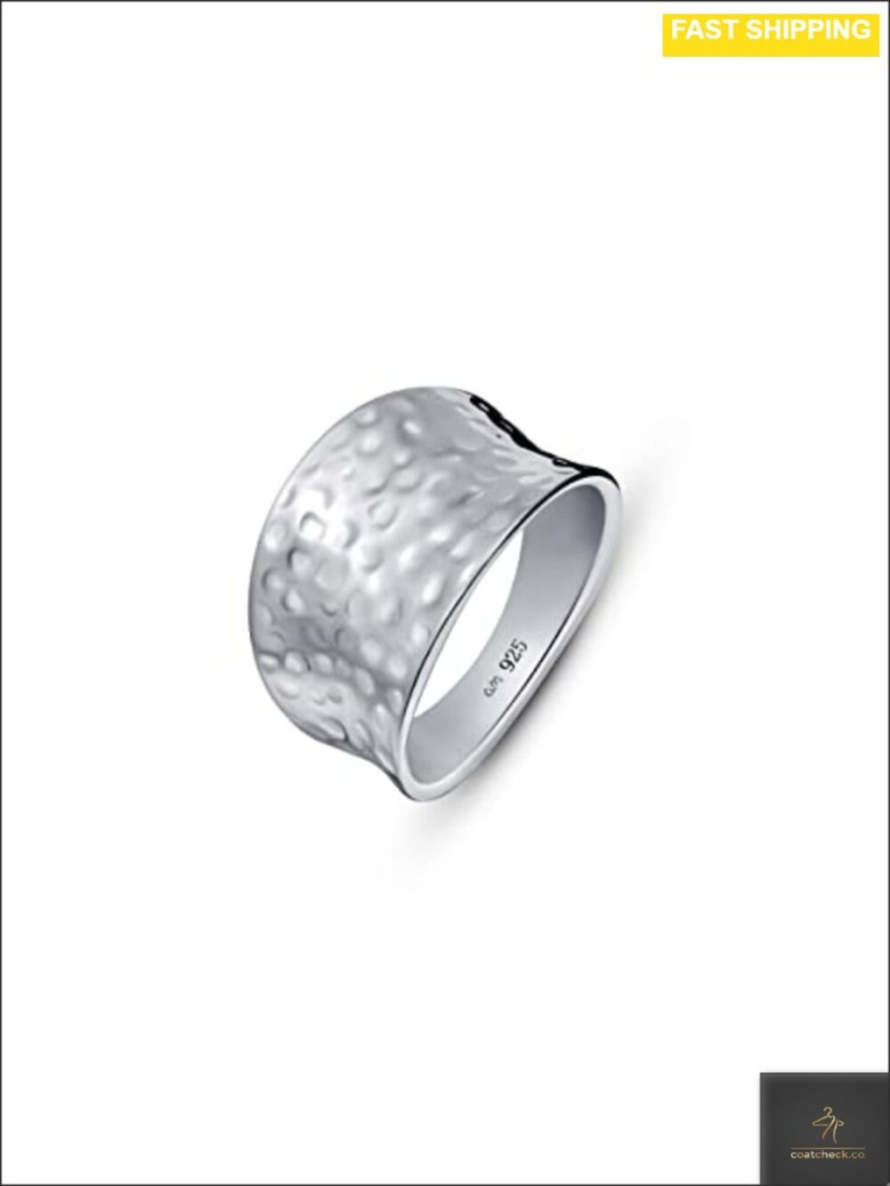 Hammered 925 Sterling Silver Wide Ring Size 5.75 Statement Minimalist